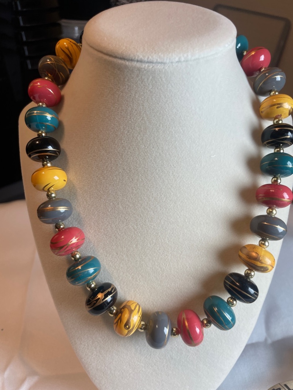 Multicolor Round Bead Necklace - Yellow, Pink, Teal, Black, Gray